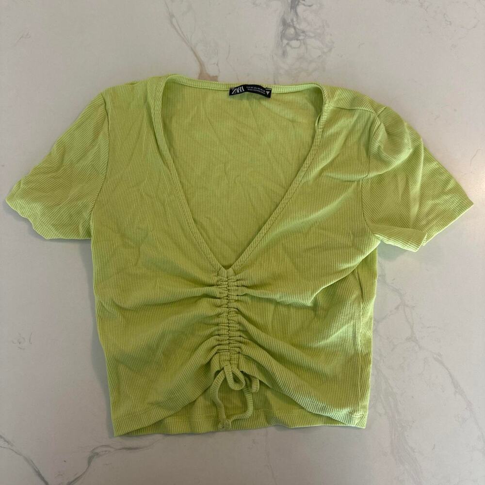 Zara green ruched crop top